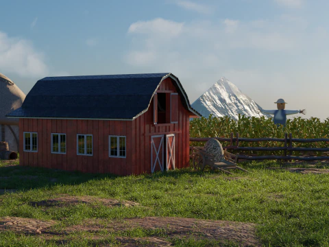 Paesaggio stilizzato della scena del villaggio della fattoria Modello 3D