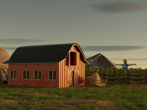 Stylized farm house village scene landscape Modèle 3D