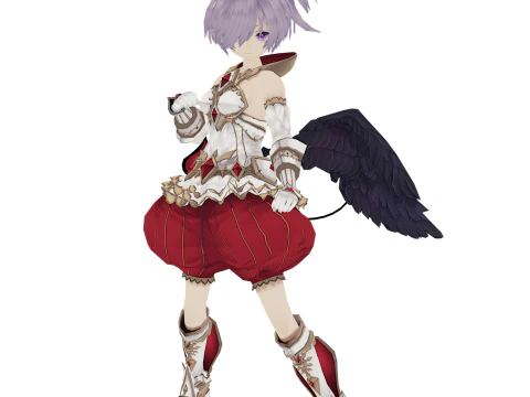 3D lady anime cartoon character with rigged 3D Model