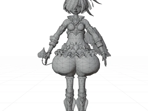 3D lady anime cartoon character with rigged 3D Model