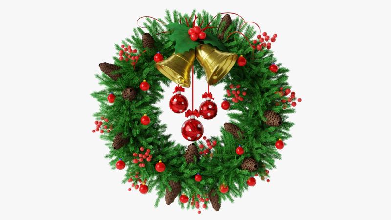 Christsmas Wreath With Bells 3D Model .c4d .max .obj .3ds .fbx .stl .blend 
