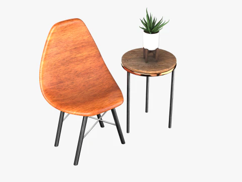 मुसब्बर के साथ कुर्सी और मेज 3D मॉडल