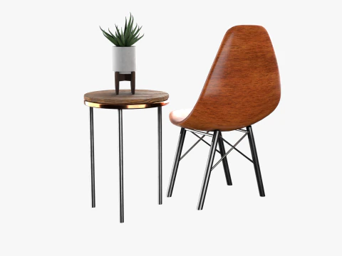 मुसब्बर के साथ कुर्सी और मेज 3D मॉडल