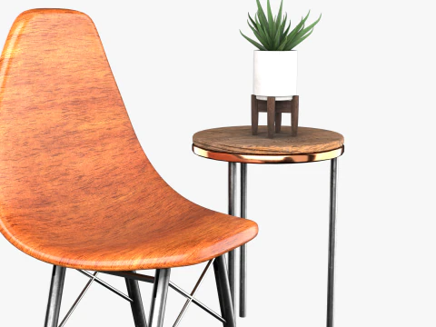 मुसब्बर के साथ कुर्सी और मेज 3D मॉडल