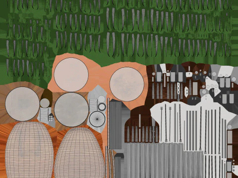 मुसब्बर के साथ कुर्सी और मेज 3D मॉडल