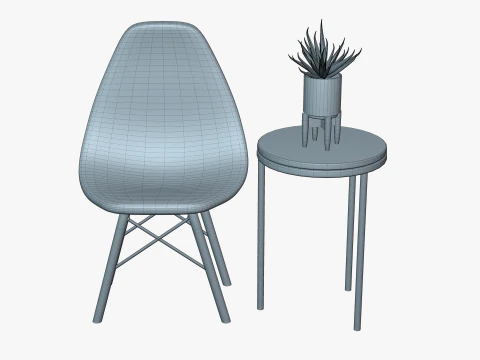 मुसब्बर के साथ कुर्सी और मेज 3D मॉडल