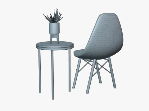 मुसब्बर के साथ कुर्सी और मेज 3D मॉडल
