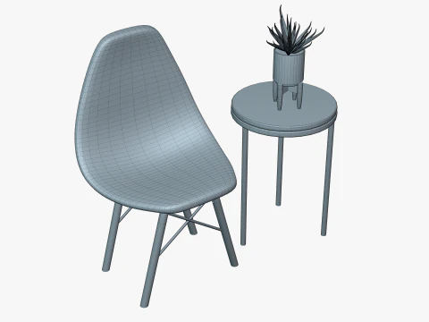 मुसब्बर के साथ कुर्सी और मेज 3D मॉडल