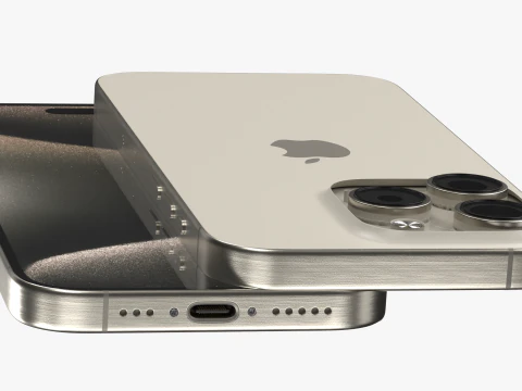 IPhone 15 Pro Natural Titanium 3D Model in Phone and Cell Phone
