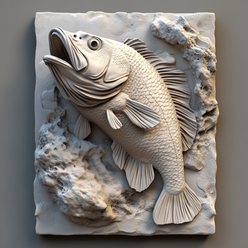 Fish bass relief Modelo 3D .c4d .max .obj .3ds .fbx .stl .blend 