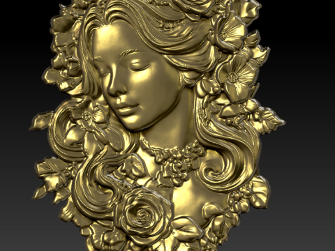 Floral Woman Bas-Relief Decorative Portrait for CNC 3D Printing 3D Print Model