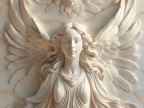 Ангел Барельеф Настенное Панно Декоративные Крылья Скульптура STL 3D Принт Модель