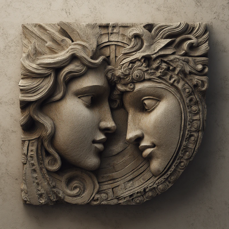 Mythologie Couple Faces Bas-Relief Panneau de pierre romantique STL pour CNC Modèles 3D en vedette .c4d .max .obj .3ds .fbx .stl .blend 
