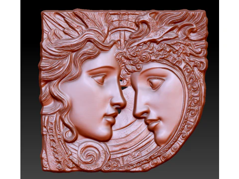 Mythologie Couple Faces Bas-Relief Panneau de pierre romantique STL pour CNC Modèles 3D en vedette