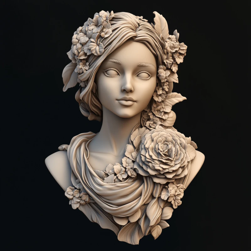 Busto Mujer Floral Bajorrelieve Pack 5 Modelos CNC Impresi&oacute;n 3D Modelo de impresión 3D .c4d .max .obj .3ds .fbx .stl .blend 