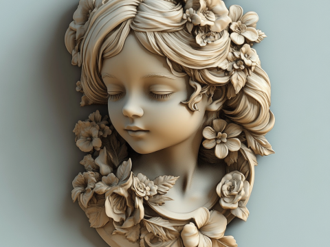 Набір барельєфів із квітковим жіночим бюстом. 5 моделей, 3D-друк з ЧПУ 3D Принт Модель