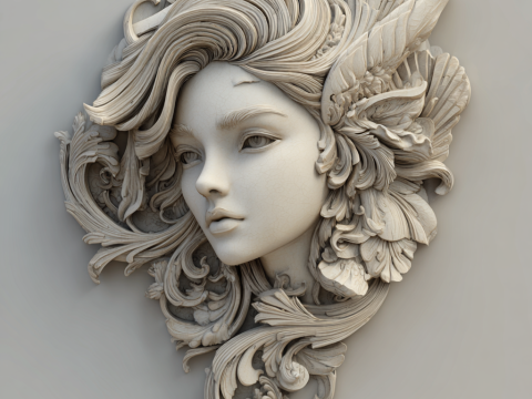 Набір барельєфів із квітковим жіночим бюстом. 5 моделей, 3D-друк з ЧПУ 3D Принт Модель