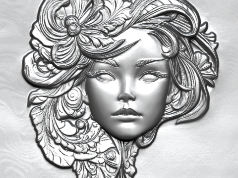 Набір барельєфів із квітковим жіночим бюстом. 5 моделей, 3D-друк з ЧПУ 3D Принт Модель