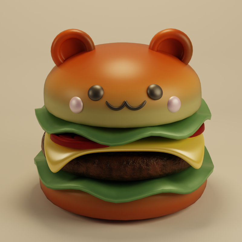 Hamburger cute Model 3D .c4d .max .obj .3ds .fbx .stl .blend 