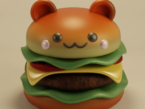 햄버거 귀여워 3D 모델