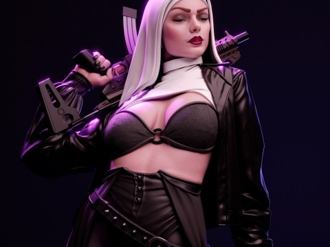 Nun Statue Modèles 3D en vedette