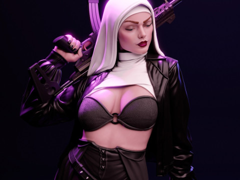 Nun Statue Modèles 3D en vedette