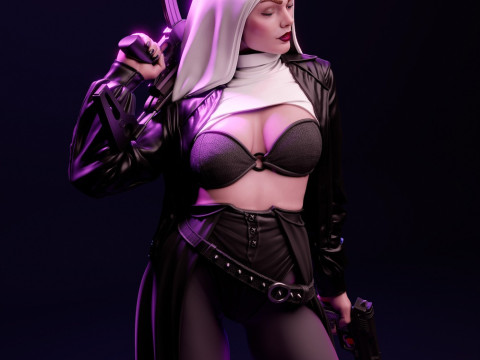 Nun Statue Modèles 3D en vedette