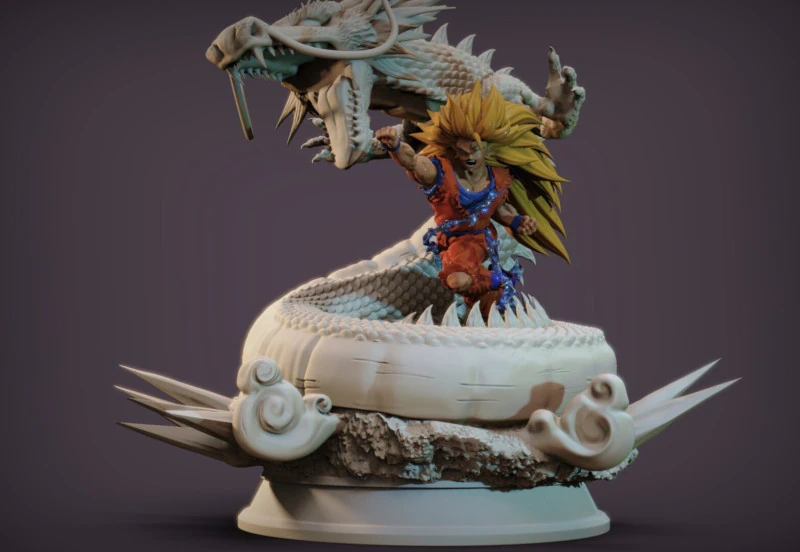 Goku SS3 and Shenron 3D Print Model .c4d .max .obj .3ds .fbx .stl .blend
