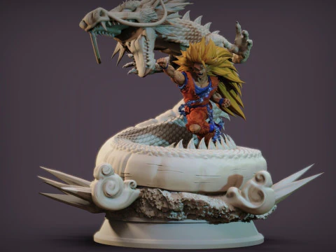 Goku SS3 e Shenlong Modelo de Impressão 3D