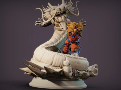 Goku SS3 and Shenron 3D Print Model