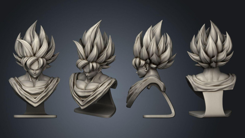 Goku SSJ Blue Bust 3Dプリントモデル .c4d .max .obj .3ds .fbx .stl .blend 