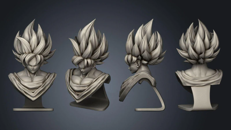 Goku SSJ Blue Bust 3D Print Model .c4d .max .obj .3ds .fbx .stl .blend 