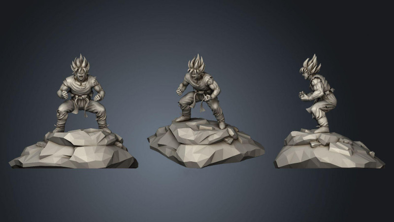 Goku SSJ2 Statue 3Dプリントモデル .c4d .max .obj .3ds .fbx .stl .blend 
