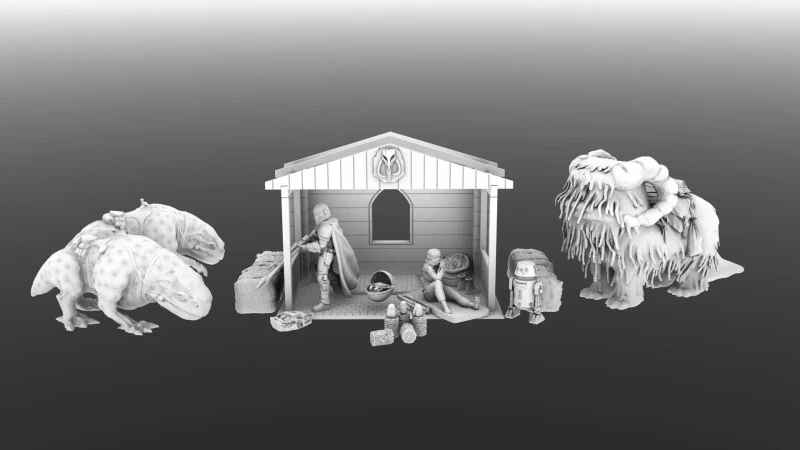 Mandalorian Baby Yoda Christmas Manger Scene 3D Ready To Print 3D Print Model .c4d .max .obj .3ds .fbx .stl .blend 