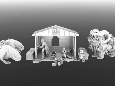Mandalorian Baby Yoda Christmas Manger Scene 3D Ready To Print 3D प्रिंट मॉडल