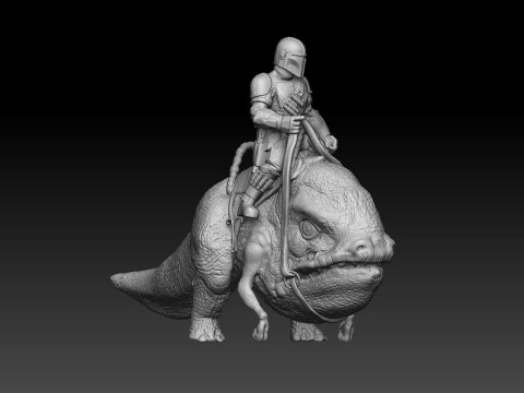 Mando Riding A Blurrg 3D Ready To Print 3D Baskı Modeli