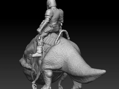 Mando Riding A Blurrg 3D Ready To Print 3D Baskı Modeli