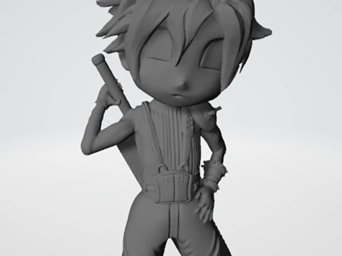 Cloud Strife Chibi pr&ecirc;t &agrave; imprimer Modèles 3D en vedette