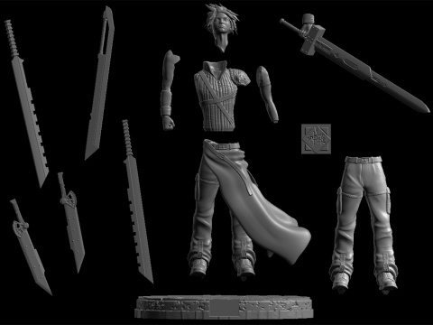 Cloud Strife Ready To Print Model Cetak 3D