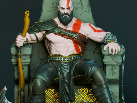 Kratos On Throne 3D Figuries Ready To Print 3D Print Model