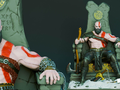 Kratos On Throne 3D Figuries Ready To Print Model do druku 3D