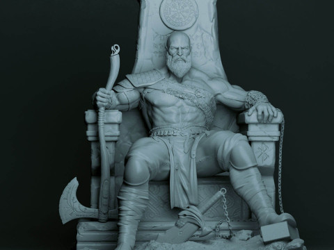 Kratos On Throne 3D Figuries Ready To Print Model do druku 3D