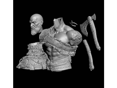 Kratos Bust Ready To Print Model Cetak 3D