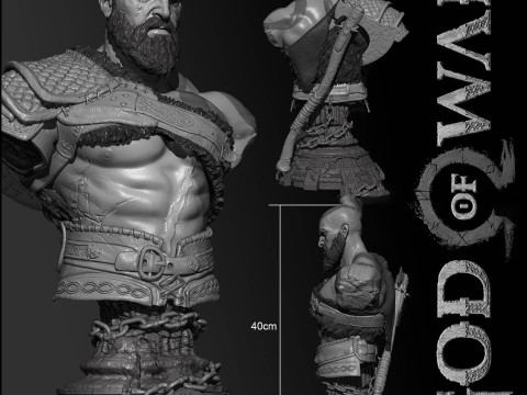 Kratos Bust Ready To Print Model Cetak 3D