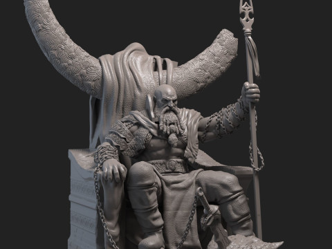 Kratos on Throne 3D Figuries Ready To Print Modèles 3D en vedette
