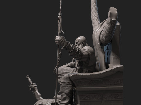 Kratos on Throne 3D Figuries Ready To Print Modèles 3D en vedette