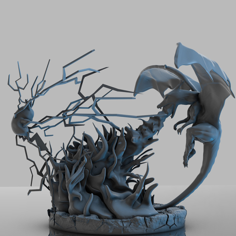 Charizard vs pikachu Ready To Print 3D Baskı Modeli .c4d .max .obj .3ds .fbx .stl .blend