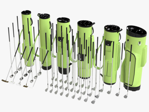 Golf Clubs and Bags 3D Model