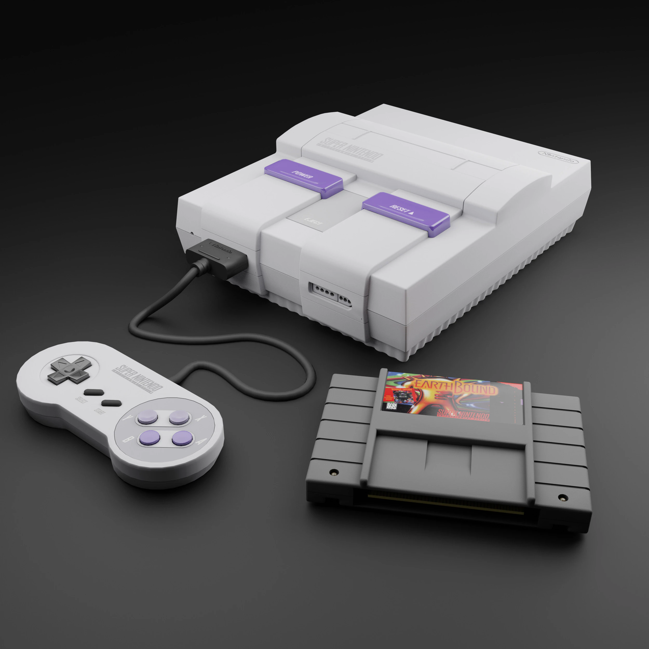 Super Nintendo Entertainment System SNES US 3D Model .c4d .max .obj .3ds .fbx .stl .blend 