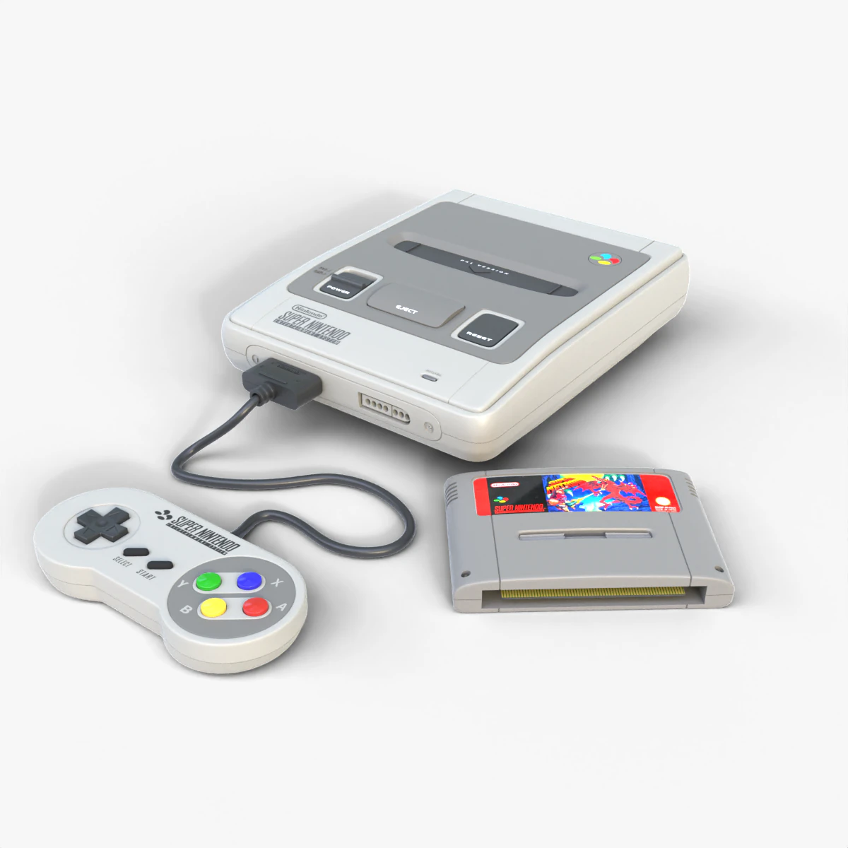 Super Nintendo Entertainment System SNES PAL - Super Famicom 3D Model .c4d .max .obj .3ds .fbx .stl .blend 